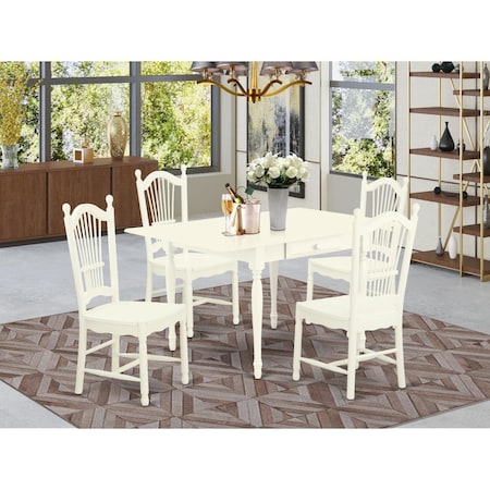 East West Furniture 5 Piece Monza Wood Dining Table Set - Linen White MZDO5-LWH-W